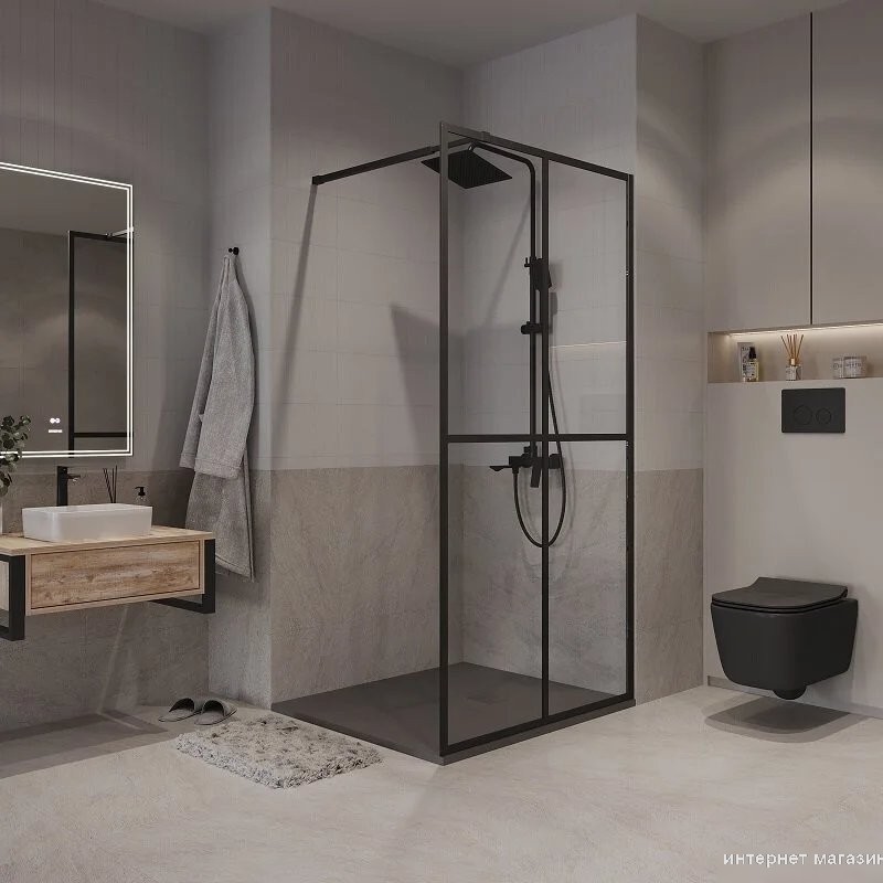 Душевая стенка Niagara NG-686-90BLACK 90x195 (черный матовый/прозрачное стекло)