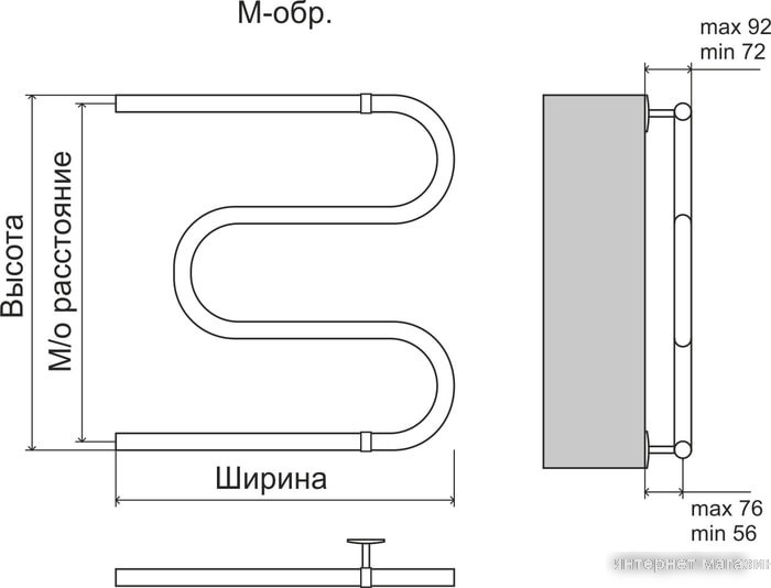 Полотенцесушитель TERMINUS Эконом М-обр AISI 32x2 (500x500)
