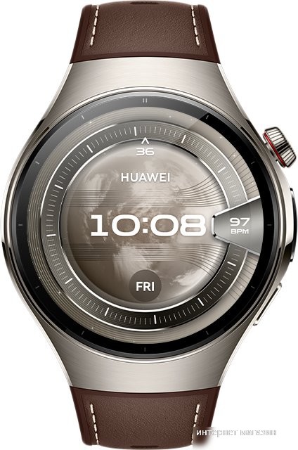 Умные часы Huawei Watch 5 46 мм (титановый, с коричневым силиконовым ремешком, международная версия)