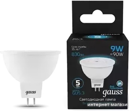 Светодиодная лампочка Gauss MR16 9W 830lm 6500K GU5.3 LED 101505309