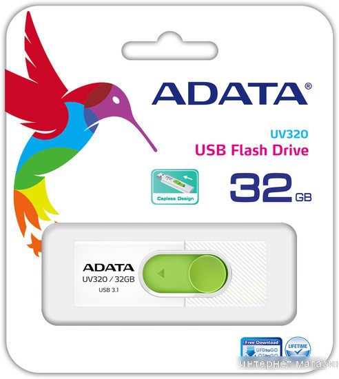 USB Flash A-Data UV320 32GB (белый/зеленый)
