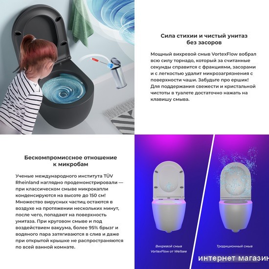 Унитаз подвесной Wellsee Chalice Perfection RimFree 182609001 (чаша, пневмокрышка, матовый черный)