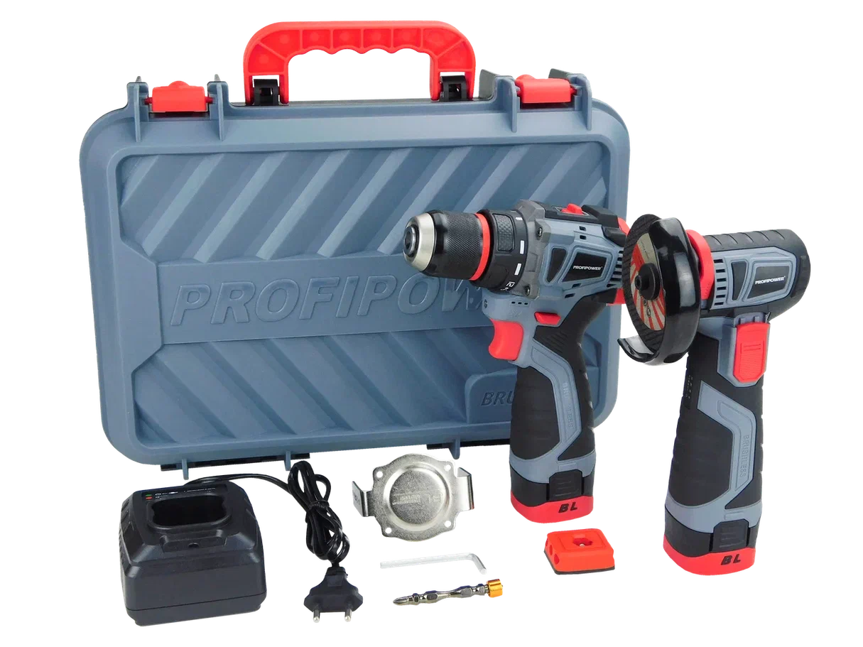 Profipower ProfiSet-2B16 E0229 (шуруповерт, болгарка, 2 АКБ, кейс)