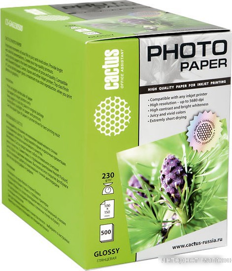 Фотобумага CACTUS Глянцевая A6 230 г/кв.м. 500 листов (CS-GA6230500)