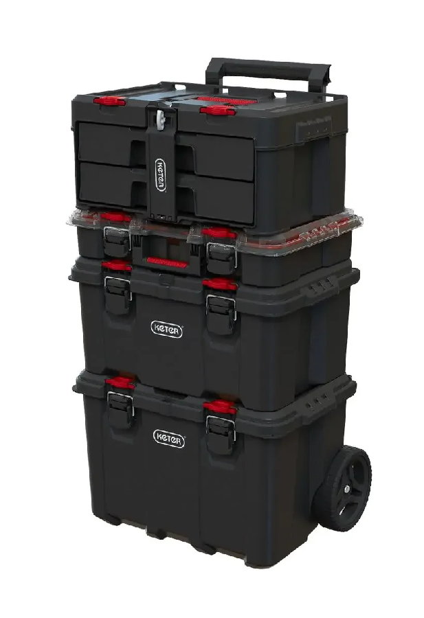 Ящик для инструментов Keter Stack'N'Roll 2 Drawers, чёрный/красный