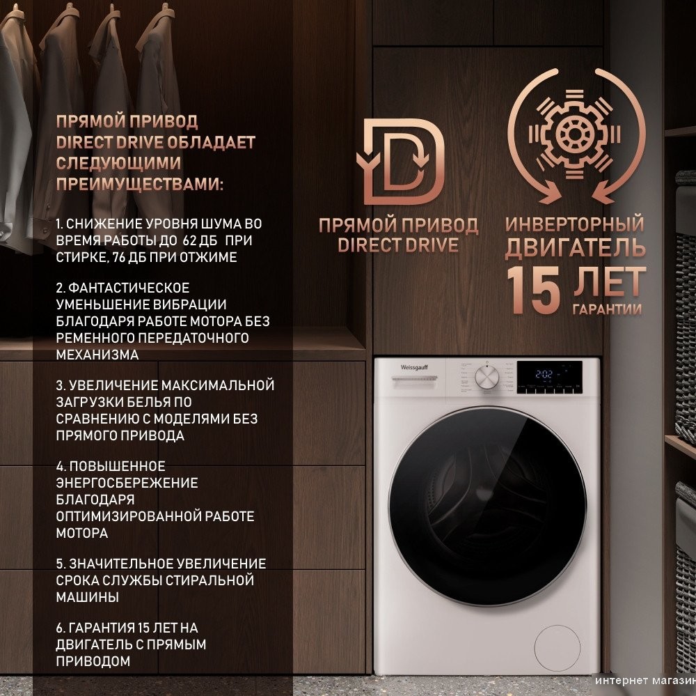 Стирально-сушильная машина Weissgauff WMD 58411 Direct Drive Steam