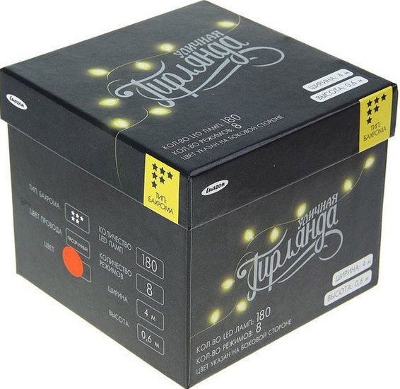 Бахрома Luazon Led-180 (4x0.6 м, красный) [187270]