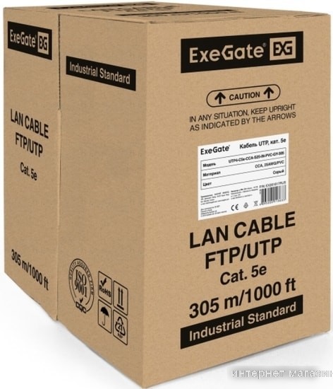 Кабель ExeGate UTP4-C5e-CCA-S25-IN-PVC-GY-305 UTP