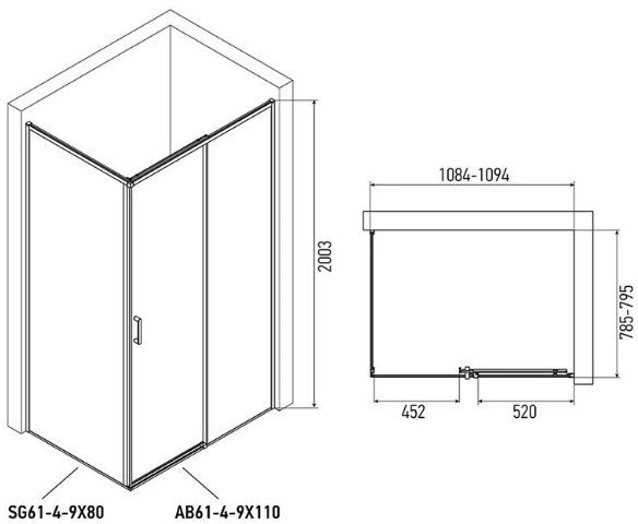 Душевая стенка Alex Baitler SG64B80 80x200
