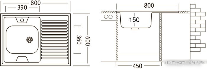 Кухонная мойка Ukinox STD800.600 5C 0LS (с сифоном)