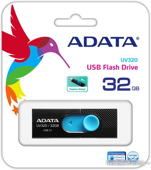 USB Flash ADATA UV320 32GB (черный/голубой)