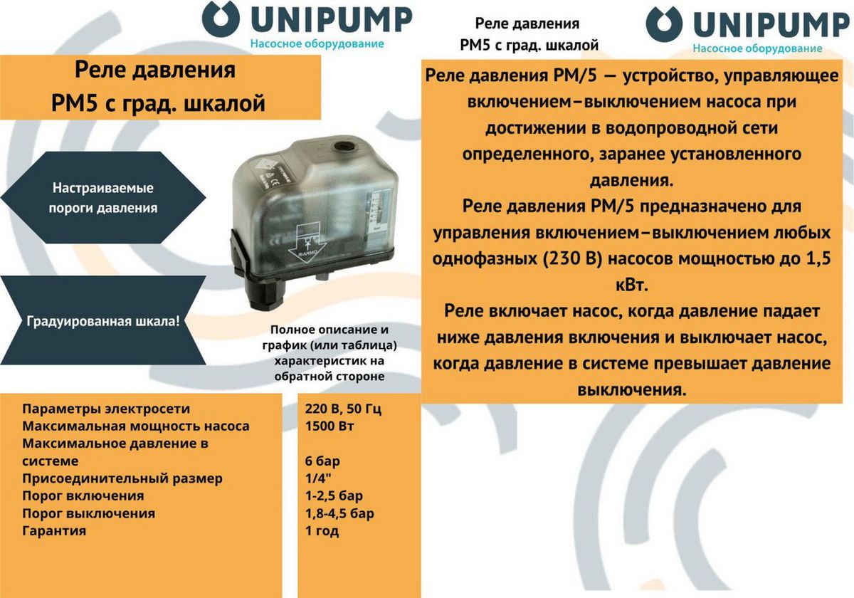 Датчик давления Unipump РМ/5 с град.шкалой и вращающейся гайкой 21682