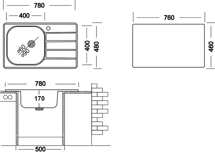 Кухонная мойка Ukinox Гранд GRM780.480-GT6K 1R