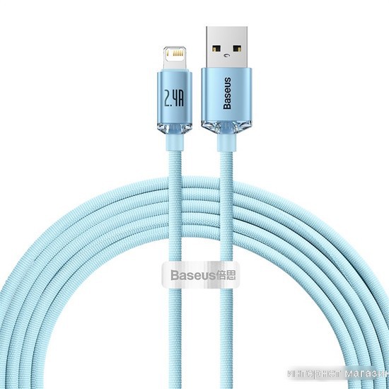 Кабель Baseus Crystal Shine USB Type-A - Lightning (2 м, голубой)