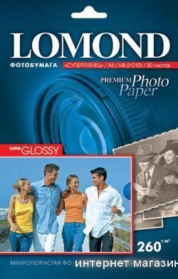 Фотобумага Lomond Суперглянцевая ярко-белая A5 260 г/кв.м. 20 листов (1103104)