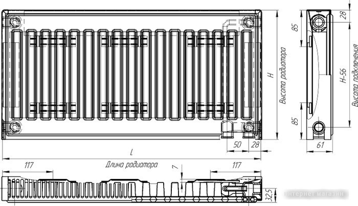 Стальной панельный радиатор Лидея ЛК 11-504 тип 11 500x400