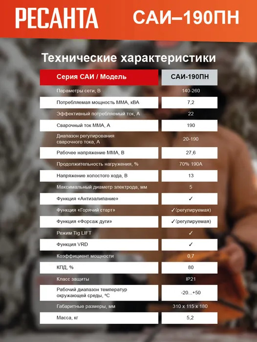 Сварочный инвертор Ресанта САИ-190ПН