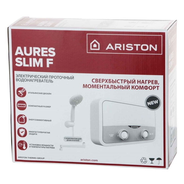 Проточный электрический водонагреватель кран+душ Ariston Aures SF 5.5 COM