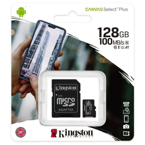 Карта памяти Kingston Canvas Select Plus microSDXC 128GB (с адаптером)