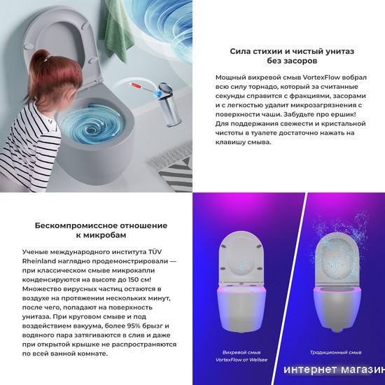Унитаз подвесной Wellsee Croquis RimFree 182614001 (чаша, пневмокрышка, матовый серый)