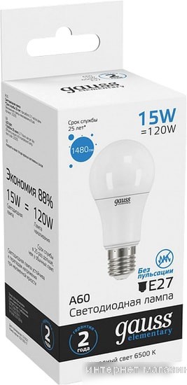 Светодиодная лампа Gauss LED Elementary A60 15W E27 6500K 23235