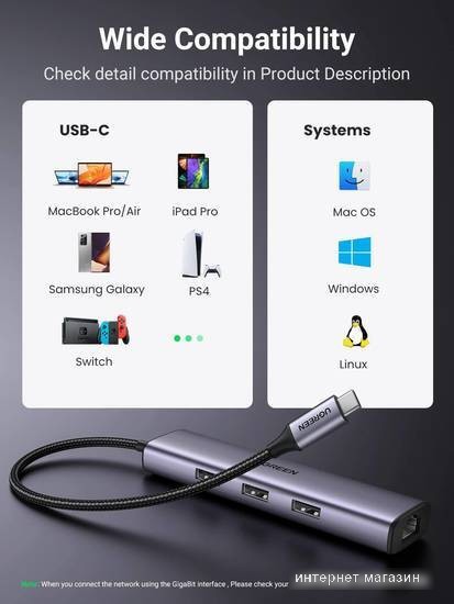 USB-хаб Ugreen CM475 USB C to Ethernet 60600