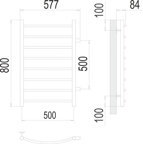 Полотенцесушитель TERMINUS Классик П8 500x800 (с боковым подключением 50, RAL 9003)