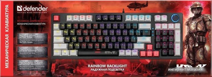 Клавиатура Defender Hawk GK-418 (черный, Outemu Brown)