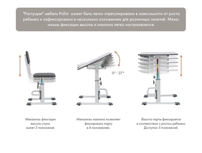 Парта Polini Kids Simple М1 (белый/серый)