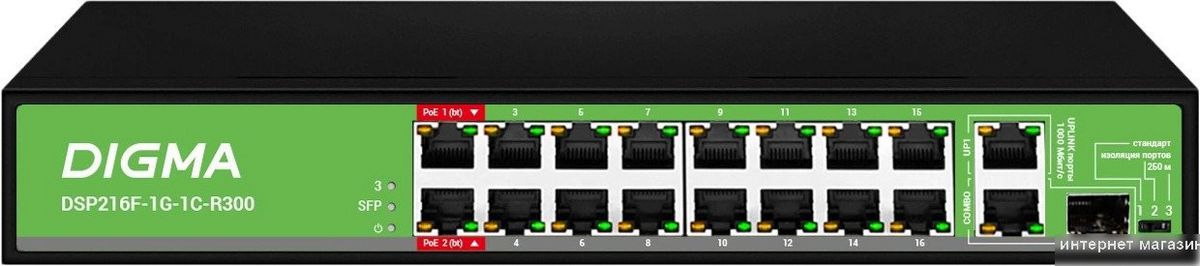 Неуправляемый коммутатор Digma DSP216F-1G-1C-R300