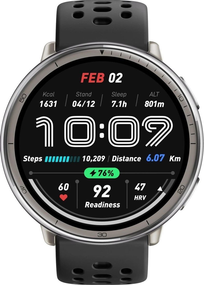 Умные часы Amazfit Active 2 (серебристый, с черным силиконовым ремешком)
