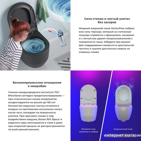 Унитаз подвесной Wellsee Croquis RimFree 182613001 (чаша, пневмокрышка, матовый черный)