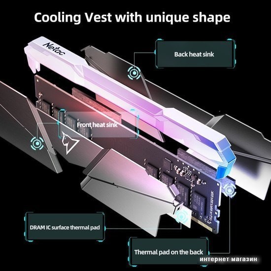 Оперативная память Netac Shadow RGB 2x8GB DDR4 PC4-25600 NTSRD4P32DP-16E