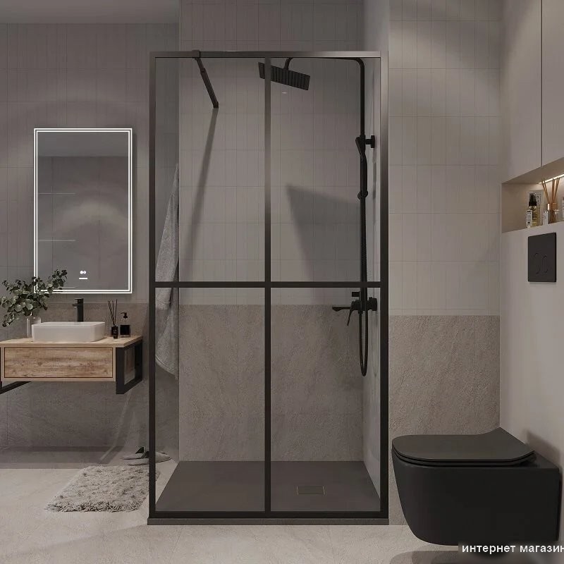 Душевая стенка Niagara NG-686-90BLACK 90x195 (черный матовый/прозрачное стекло)