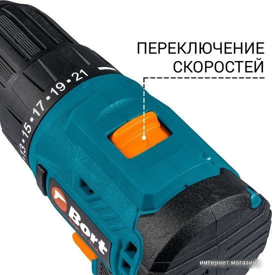 Дрель-шуруповерт Bort BAB-21-BLK 93413526 (с 2-мя АКБ, кейс)
