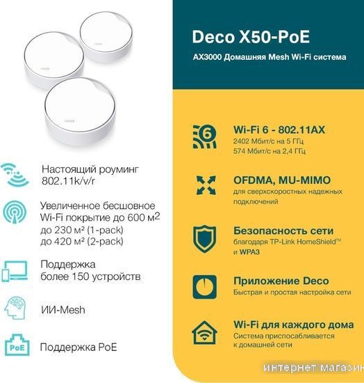 Wi-Fi система TP-Link Deco X50-PoE (3 шт)
