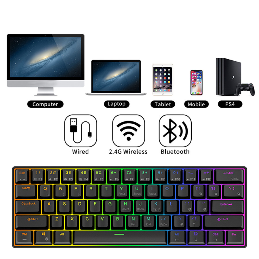 Беспроводная клавиатура Royal Kludge RK61 RGB (черный, RK Brown)