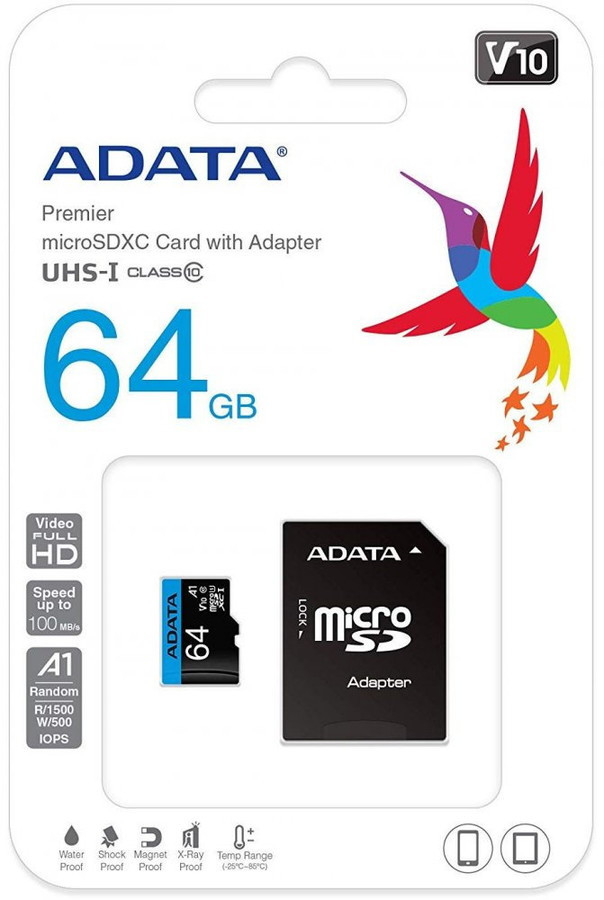 Карта памяти A-Data Premier AUSDX64GUICL10A1-RA1 microSDXC 64GB (с адаптером)