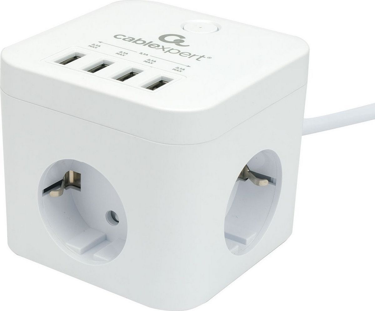 Сетевой фильтр Cablexpert CUBE-3-U4-W-1.5