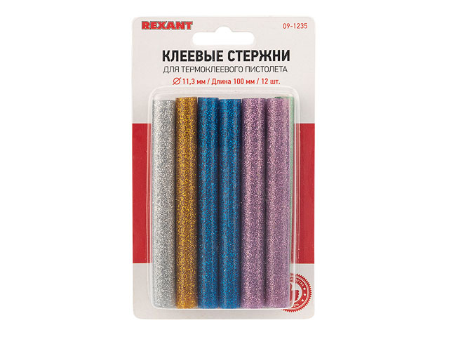 Клеевые стержни Rexant 09-1235 (12 шт, разноцветный с блестками)