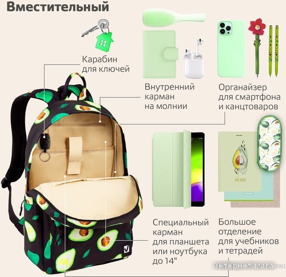 Школьный рюкзак BRAUBERG Dream Avocado 270769