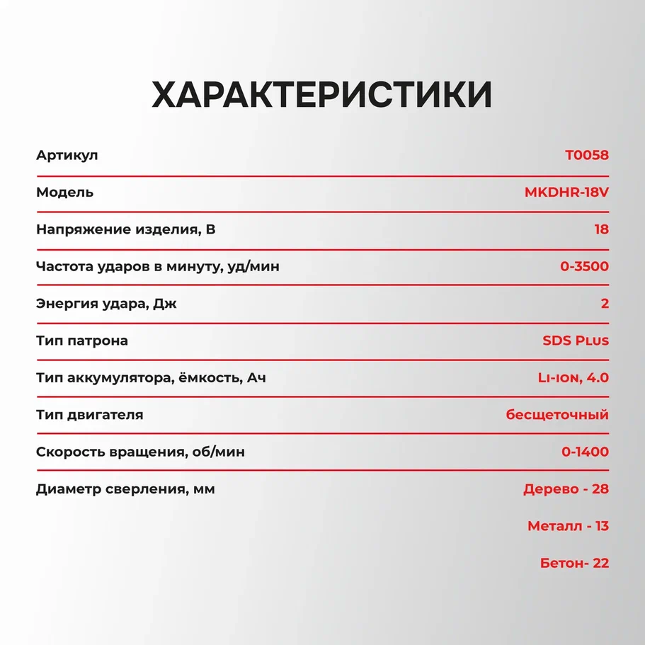 Перфоратор Profipower MKDHR-18V (с 1-им АКБ, кейс)