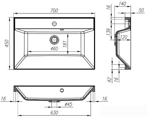 Умывальник BelBagno BB700 450-LV-MR-AST
