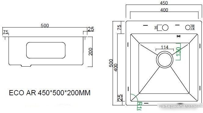 Кухонная мойка ARFEKA ECO AR 450*500 BLACK PVD NANO