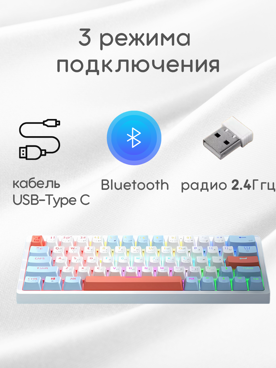 Клавиатура JEGG ZA63 Pro White Blue Orange (TNT Yellow)