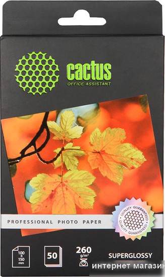 Фотобумага CACTUS Суперглянцевая A6 260 г/кв.м. 50 листов (CS-HGA626050)