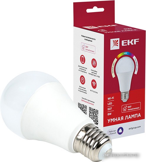 Светодиодная лампочка EKF Connect 8W WIFI RGBW E27
