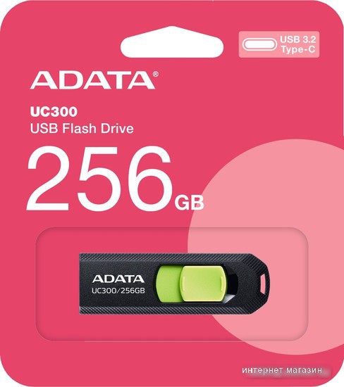 USB Flash ADATA UC300 256GB (черный/зеленый)