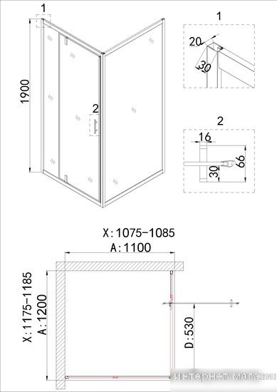 Душевая стенка Niagara NG-A110G 110x190