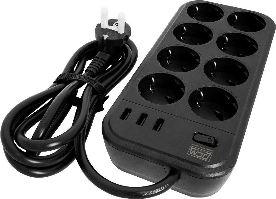 Стабилизатор Powercom SP-08 USB03AB (3м, 8 розеток, черный)